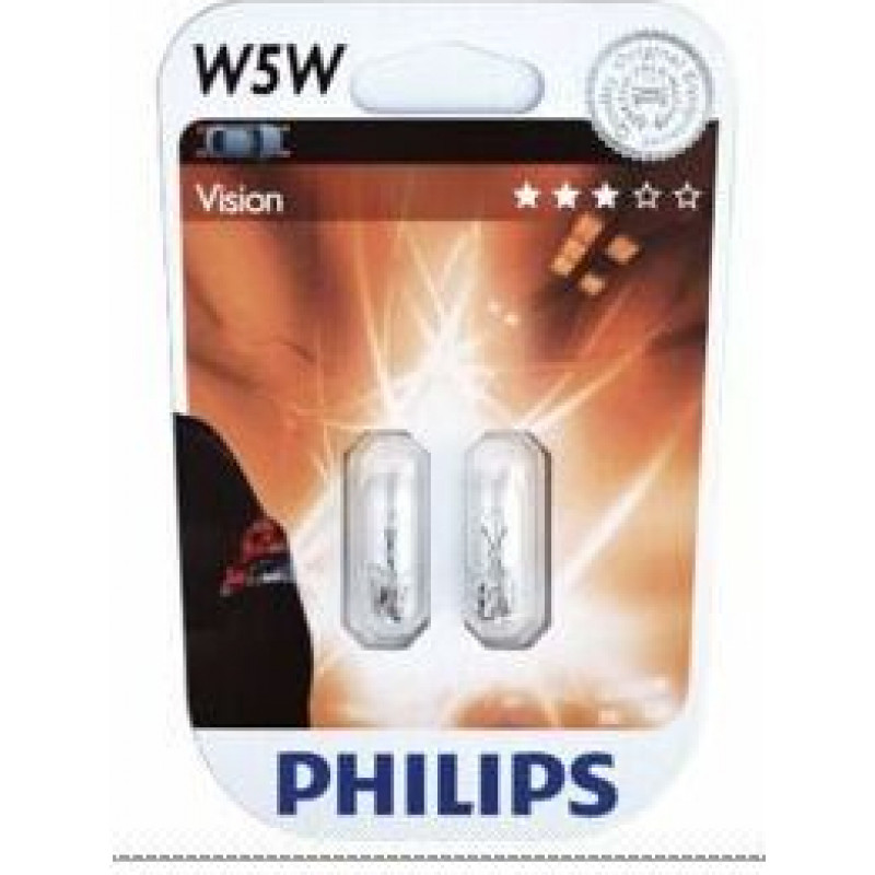 Philips Autolampa PHILIPS  12V 5W Vision, 2gab. (bezcokola)W2.1x9.5d