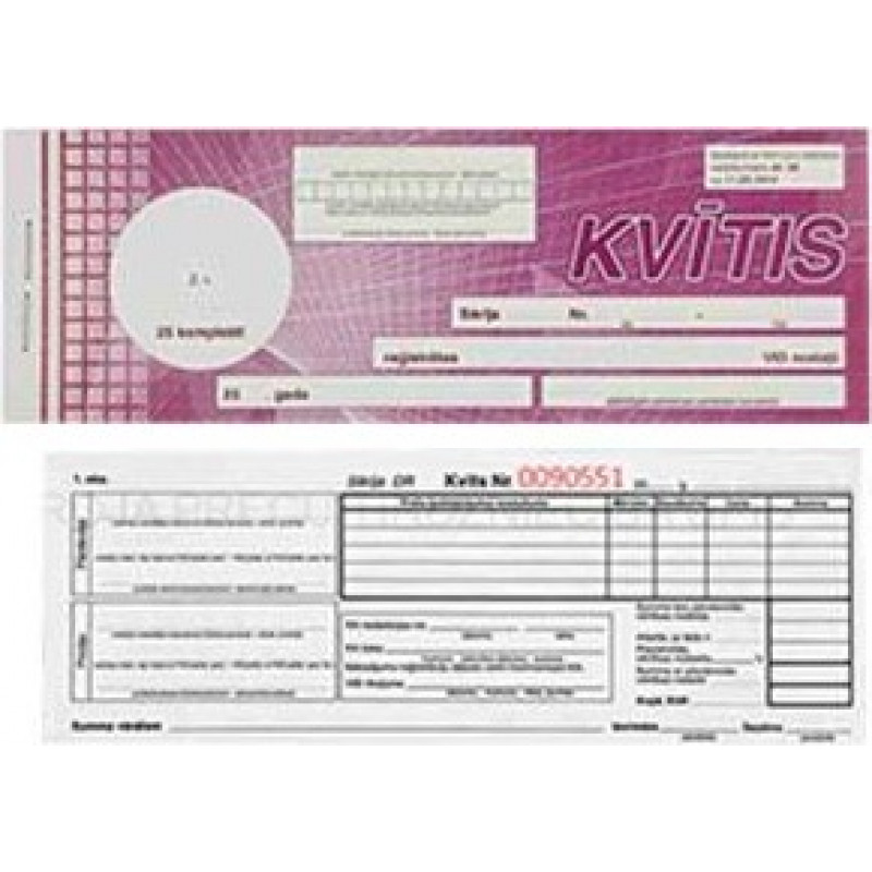 Darījumu apliecinošās kvītis 1/4A4 paškopējošas,  25 kompl.