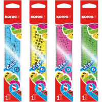 Lineāls KORES ELASTIC, elastīgs, 15 cm, dažādās krāsās