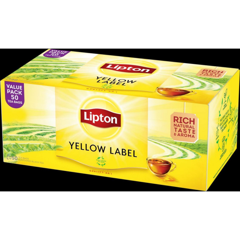 Melnā tēja LIPTON YELLOW LABEL, 50 maisiņi paciņā