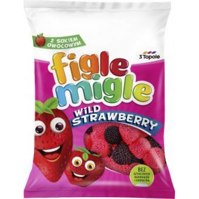 Želejkonfektes FIGLE MIGLE Wild Strawberries, 80g ( Iepak. x 4 )