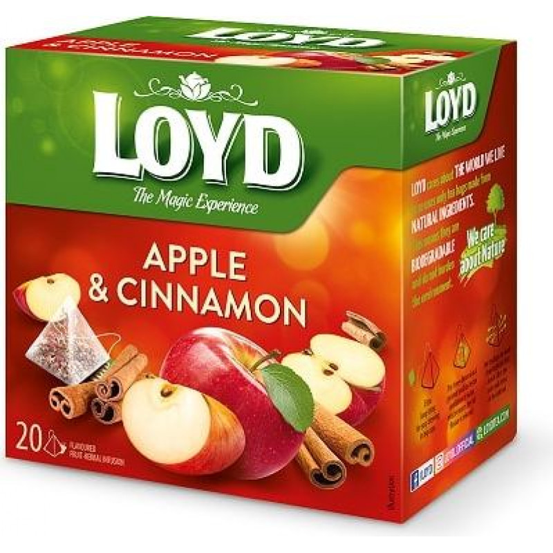 Augļu tēja LOYD Pyramids ar āboliem un kanēli 20 x 2.2g ( Gab. x 2 )