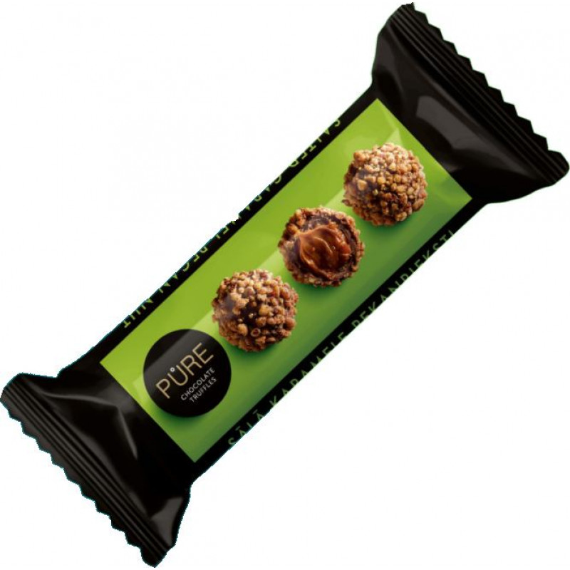 Piena šokolādes trifeles ar sāļās karameles krēma pildījumu un pekanrieksta dekoru 38g, PURE ( Gab. x 3 )