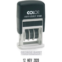 Zīmogs S160 Dater D03 COLOP melns korpuss, bezkrāsas spilventiņš, datuma formāts DD.MM.YYYY (mēnesis vārdiem, angliski)