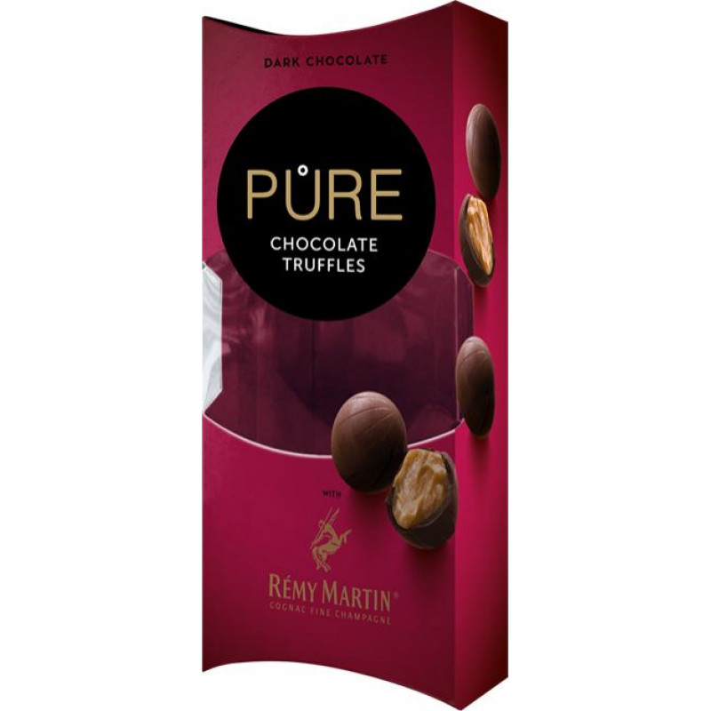 Tumšās šokolādes trifeles ar konjaka Remy Martin krēma pildījumu 108g PURE