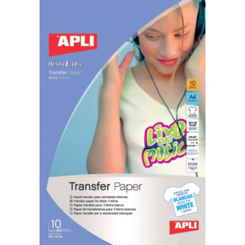Papīrs APLI 'T-shirt transfer', 10 lapas, baltajam audumam