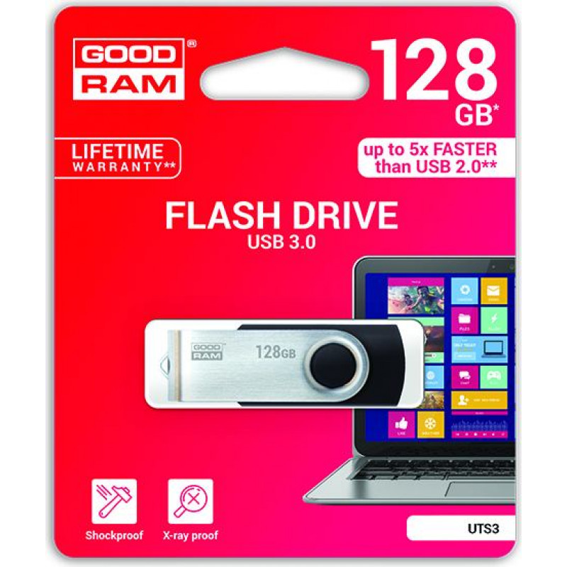 Atmiņa USB 3.2 Gen 1 GOODRAM UTS3 128GB, melnā krāsā