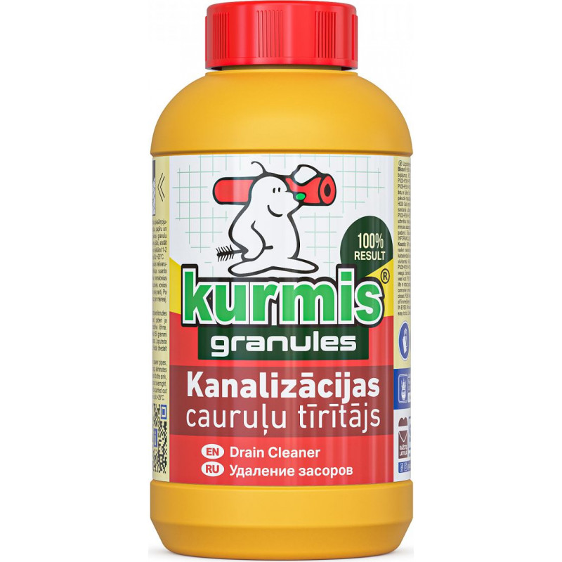 Granulēts līdzeklis kanalizācijas cauruļu aizsērējumu tīrīšanai KURMIS, 500g ( Gab. x 2 )