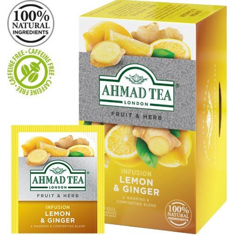 Zāļu tēja AHMAD Alu LEMON & GINGER, 20 maisiņi x 2 g paciņā