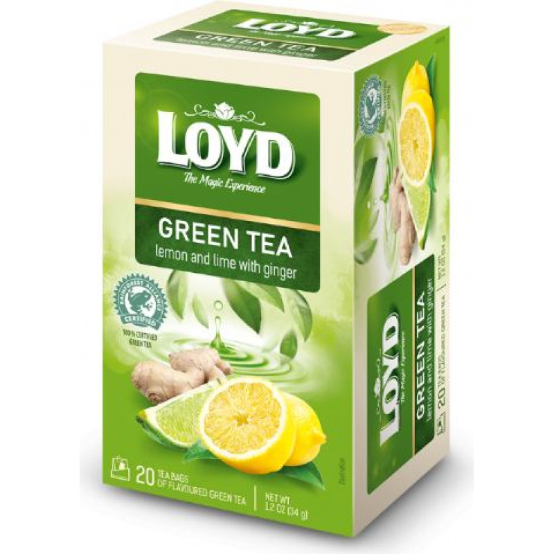 Zaļā tēja LOYD Lemon & Lime ar ingveru, 20x1,7 g ( Iepak. x 2 )