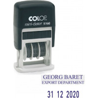 Zīmogs S160 Dater D03 COLOP melns korpuss, zils spilventiņš, datuma formāts DD.MM.YYYY (mēnesis ar cipariem)