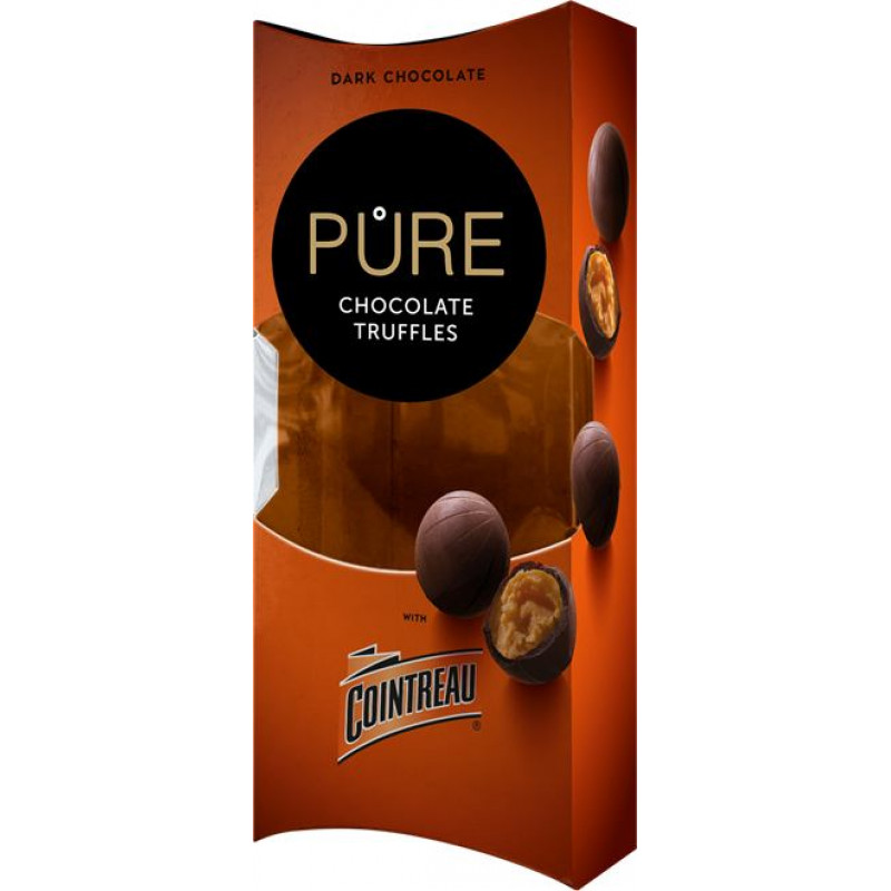 Tumšās šokolādes trifeles ar liķiera Cointreau krēma pildījumu 108g PURE