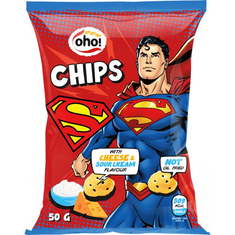 Oho Čipsi ar siera un skābā krējuma garšu SUPERMAN 50g