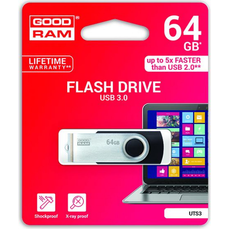 Atmiņa USB 3.0 GOODRAM UTS3 64GB, melnā krāsā