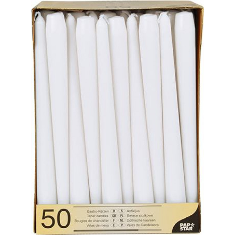 Galda sveces, D 2,2cmx25 cm, baltas, 50 gab.