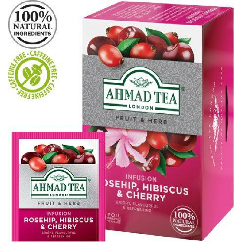Tēja AHMAD Alu ROSEHIP & CHERRY, 20 maisiņi x 2 g paciņā