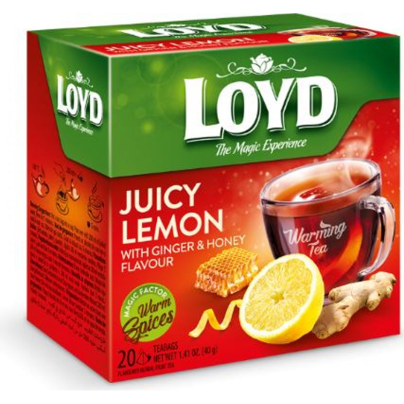 Zāļu tēja LOYD Pyramids ar sildošu efektu Juicy Lemon ar ingveru un medu , 20x2 g ( Iepak. x 2 )