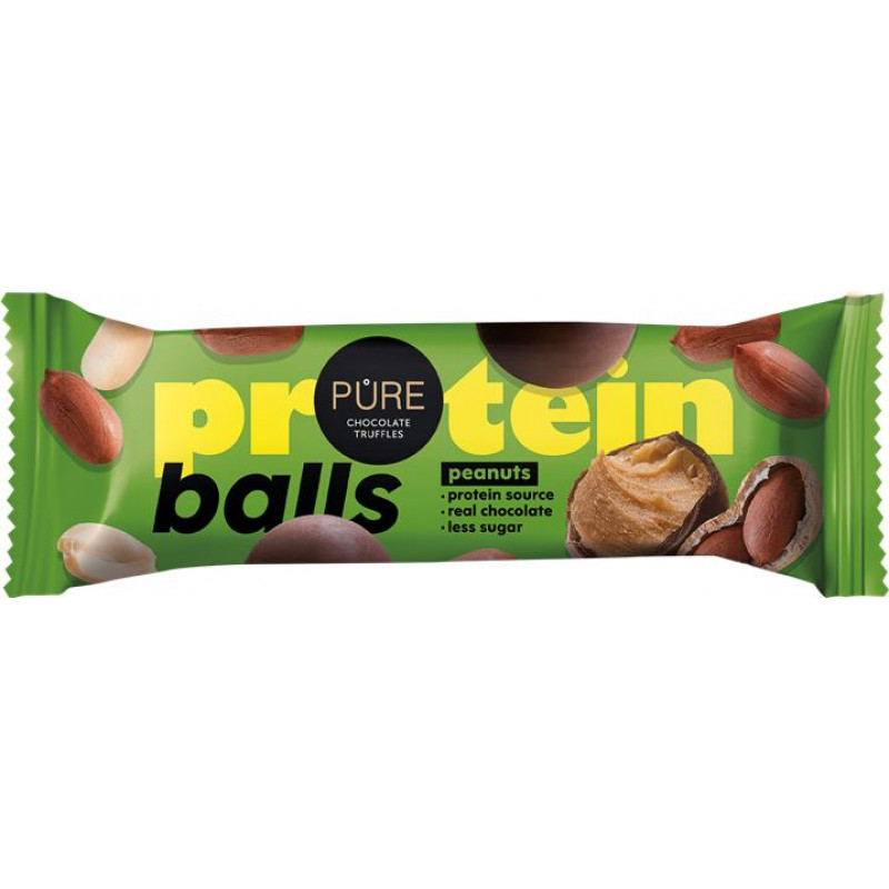 Tumšās šokolādes trifeles ar proteīna zemesriekstu krēma pildījumu 40g PURE