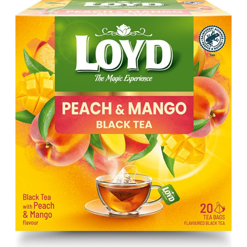 Aromatizēta melnā tēja LOYD ar mango un persiku garšu 20x1,8g (maisiņos)