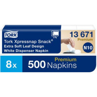 Salvetes dozatoram TORK PREMIUM XPRESSNAP SNACK, 2 sl., loksnes izmērs 21.6 x 21.6 cm, 5 x 100 salvetes, baltā krāsā ar lapiņām