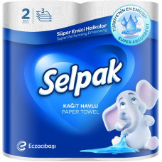 Papīra dvieļi SELPAK, 3 sl., 84 lapas rullī, 11.25 m, 2 ruļļi, baltā krāsā ar iespiedumu