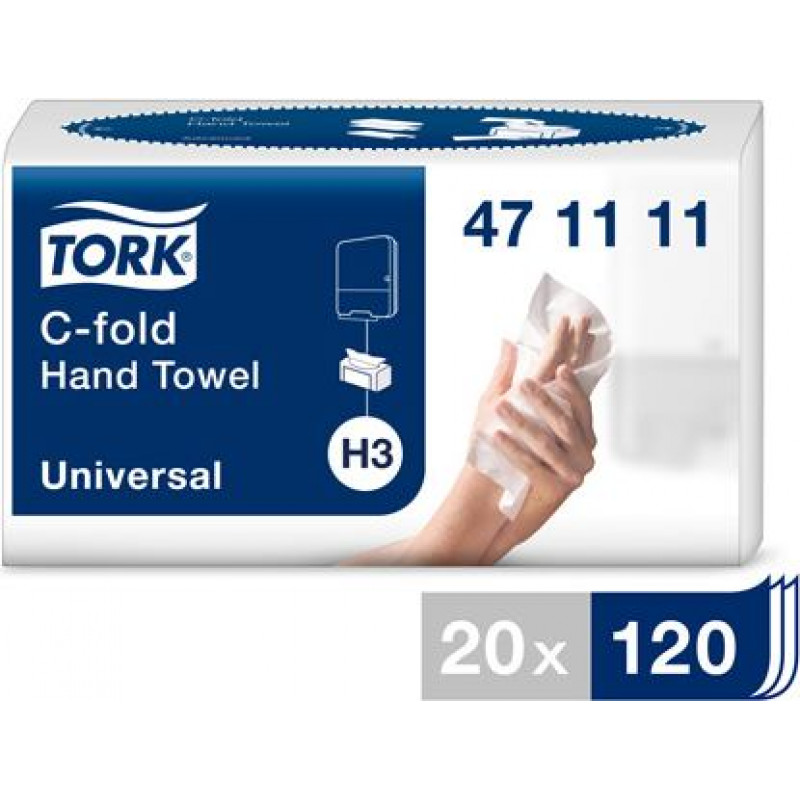 Roku dvieļi TORK Universal C-fold, 2 sl., 120 salvetes, 27.5 x 24 cm, nebalināti ( Gab. x 20 )