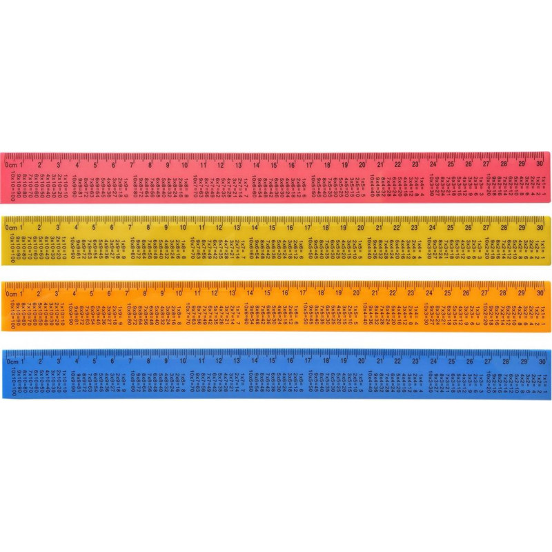 Lineāls ar reizināšanas tabulu, plastmasas, 30 cm