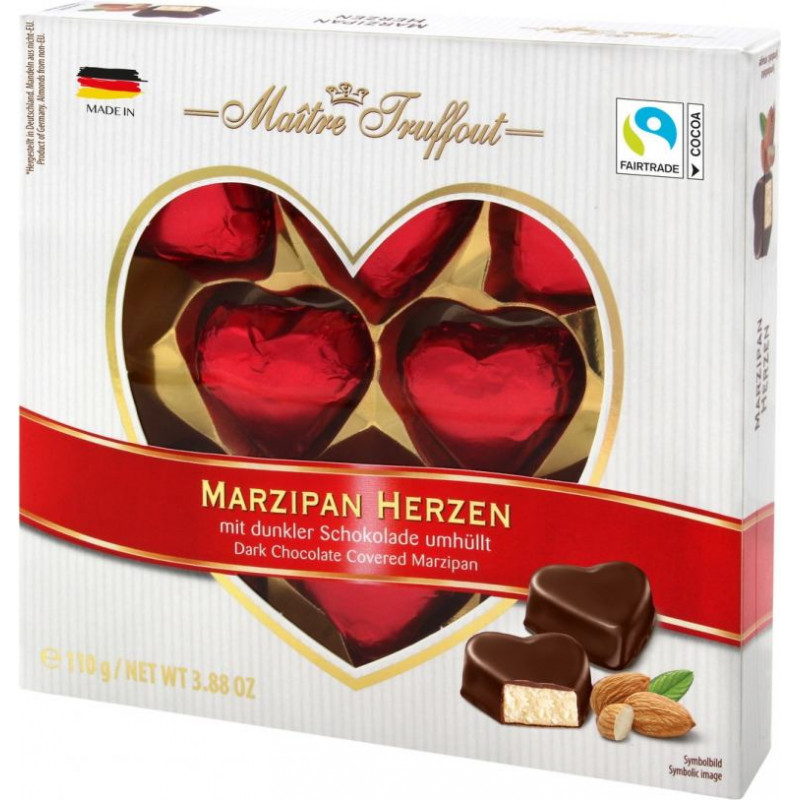 Šokolādes konfektes MAITRE TRUFFOUT Marzipan hearts, 110g ( Gab. x 2 )