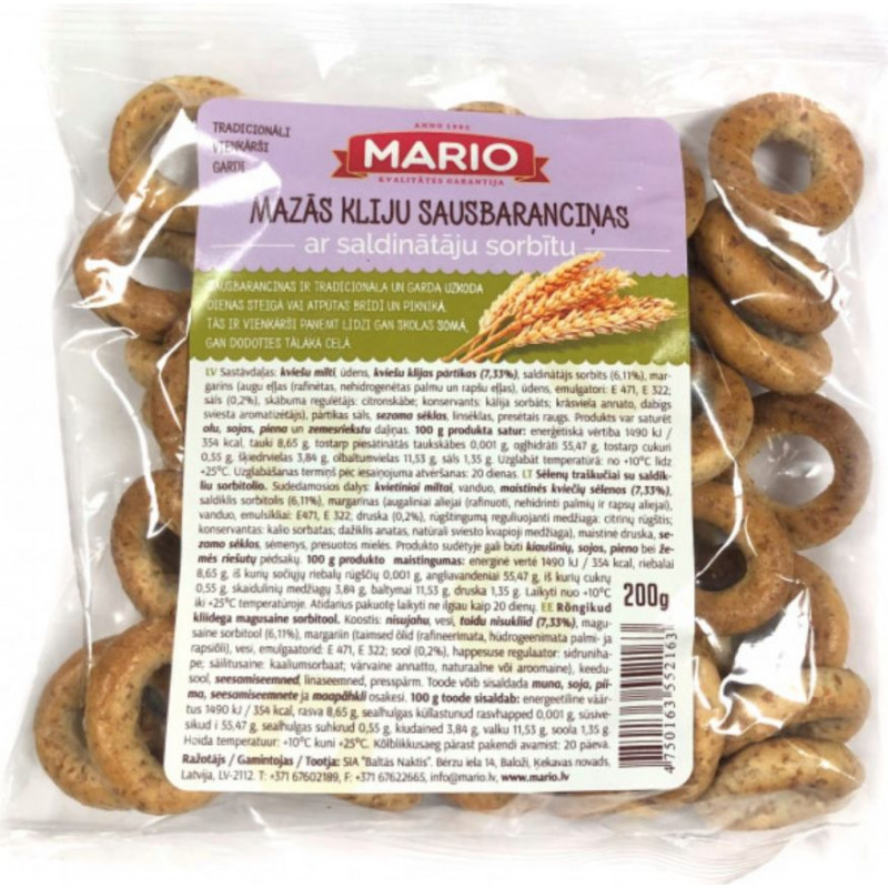 Sausbaranciņas MARIO mazās, kliju, ar saldinātāju sorbītu, 200g ( Gab. x 2 )