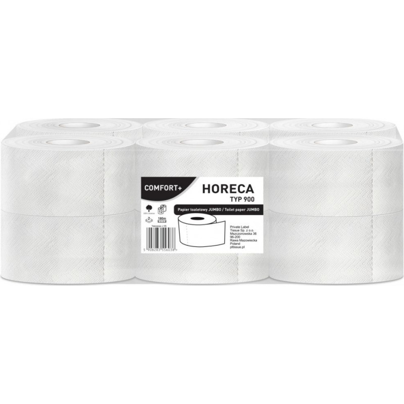 HORECA tualetes papīrs, 2 slāņi, 900 loksnes, 180m ( Gab. x 12 )