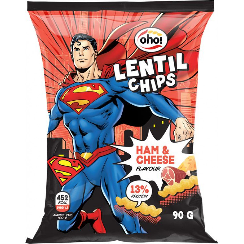 Oho Lēcu čipsi ar šķiņķa un siera garšu SUPERMAN 90g