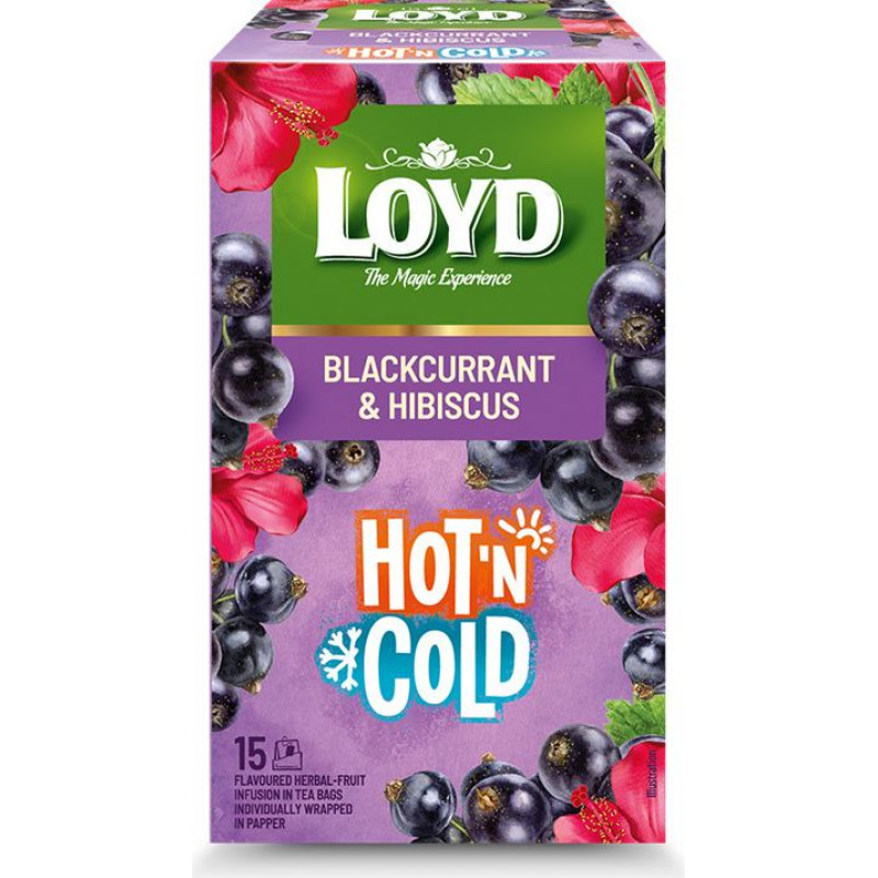 Augļu tējas dzēriens LOYD HOT&COLD upeņu un hibiska garša, 15x2g