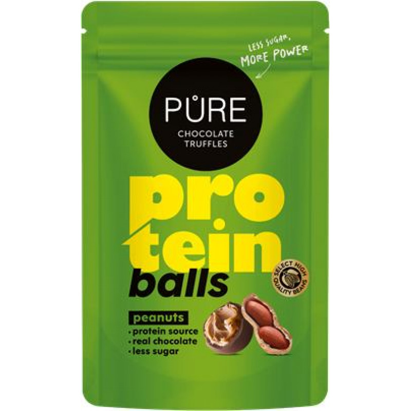 Tumšās šokolādes trifeles ar proteīna zemesriekstu krēma pildījumu 91g PURE