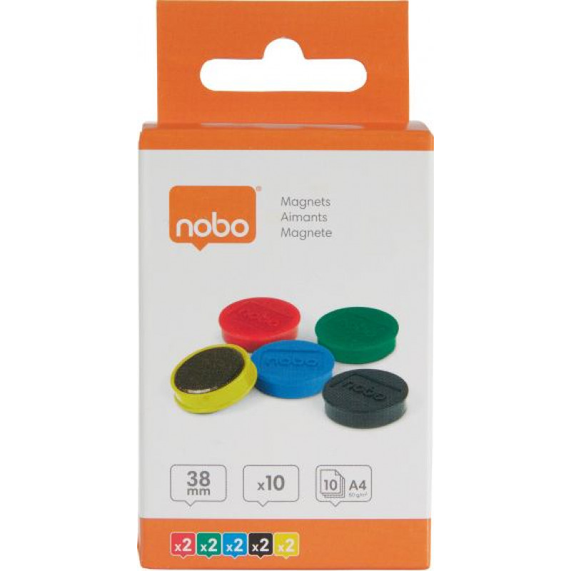 Magnētiskās tāfeles magnēti Nobo 10 paciņās 38mm asorti 1.5kg