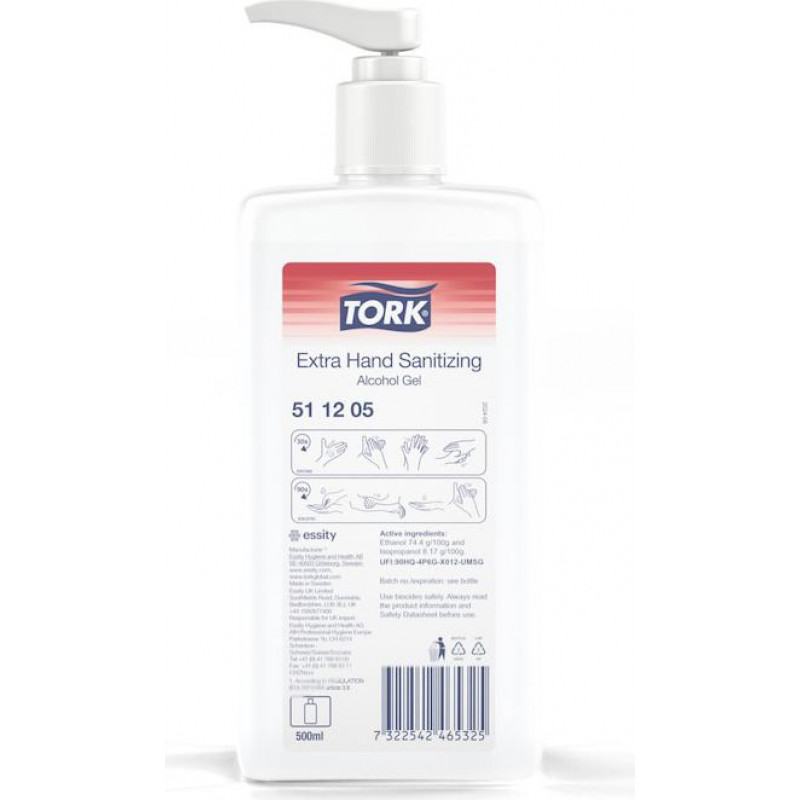 Roku dezinfekcijas līdzeklis TORK, ar sūkni, želejveida, 0,5 l, 511205