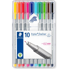 Pildspalvu komplekts STAEDTLER TRIPLUS fineliner, 0.3mm, 10 krāsas