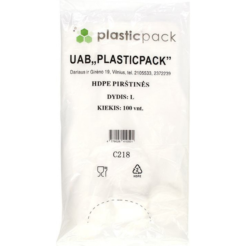 Polietilēna cimdi PLASTICPACK, HDPE, L izmērs, 100 gab./50 pāri ( Gab. x 2 )