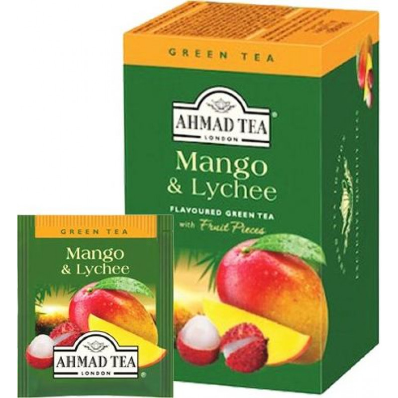 Zaļā tēja AHMAD Mango un Līčija, 20 maisiņi x 2 g paciņā ( Gab. x 2 )