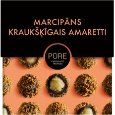 Šokolādes trifeles ar marcipāna krēma pildījumu un kraukšķīgo Amareto cepumu dekoru  96g, PURE