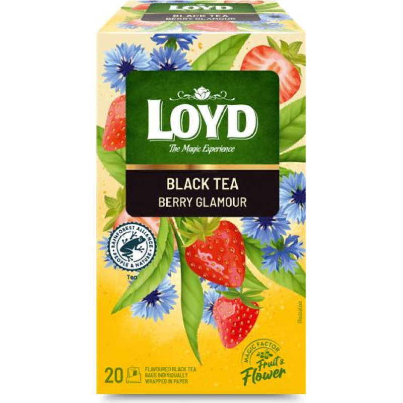 Aromatizēts melnās un zaļās tējas maisījums LOYD Berry Glamour 20x1,75 g ( Gab. x 2 )