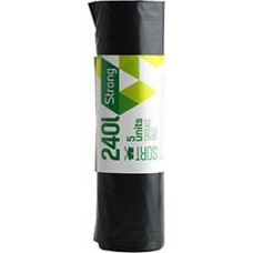 Atkritumu maisi SORTEX, tilpums 240 L, 5 gab., 50 mkr, melni, LDPE, 90 x 120 cm