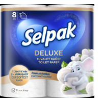 Tualetes papīrs SELPAK Deluxe Cotton, 3 slāņi, 15.6m, 130 loksnes, 8 ruļļi