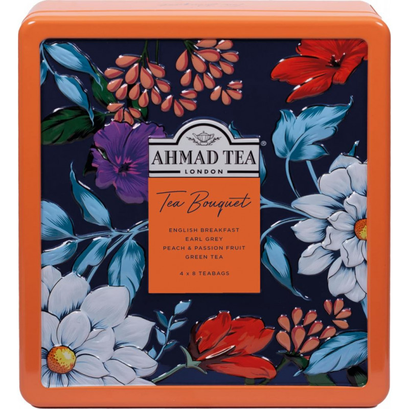 Tējas servīze Ahmad, Tējas pušķis 4 garšas, metāla kastē, 32 gab.
