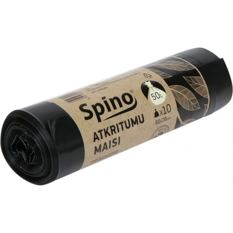 Atkritumu maisi SPINO, tilpums 50 L, 10 gab., 33 mkr, LDPE, 60 x 78 cm, melnā krāsā ( Gab. x 4 )