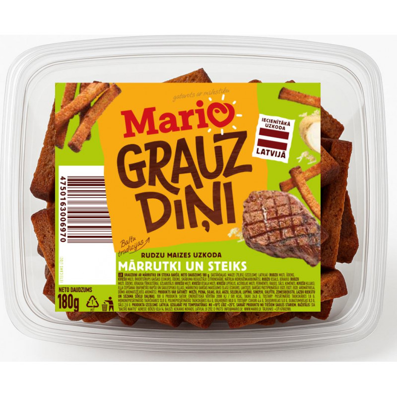 Grauzdiņi MARIO, ar mārrutku un steika garšu, 180g ( Gab. x 7 )