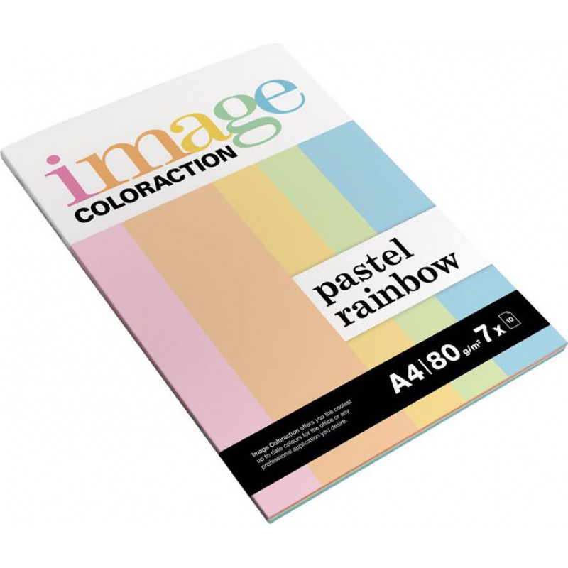 Krāsains papīrs IMAGE COLORACTION, A4, 80 gsm, 70 loksnes, PASTEL RAINBOW, MIX