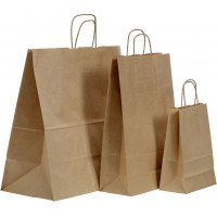 Maisiņš ar vītiem papīra rokturiem, papīrs, 180 x 80 x 220 mm, brūna krāsa ( Gab. x 5 )