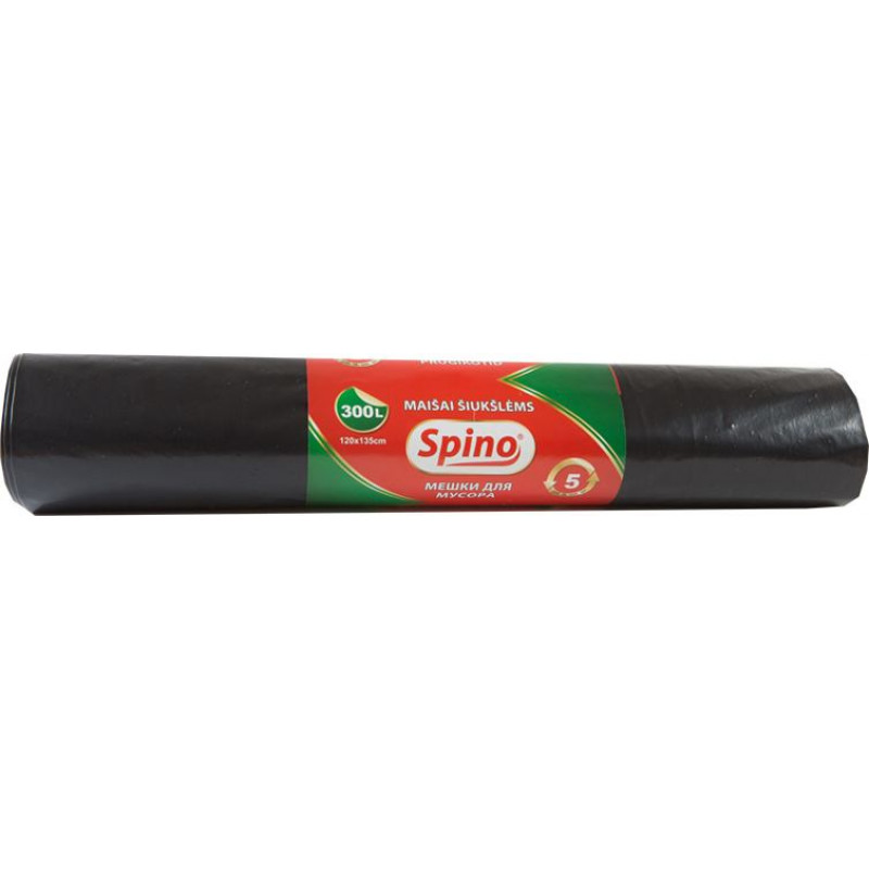 Atkritumu maisi SPINO, tilpums 300 L, 5 gab., 50 mkr, LDPE, 120 x 135 cm, melnā krāsā ( Gab. x 2 )
