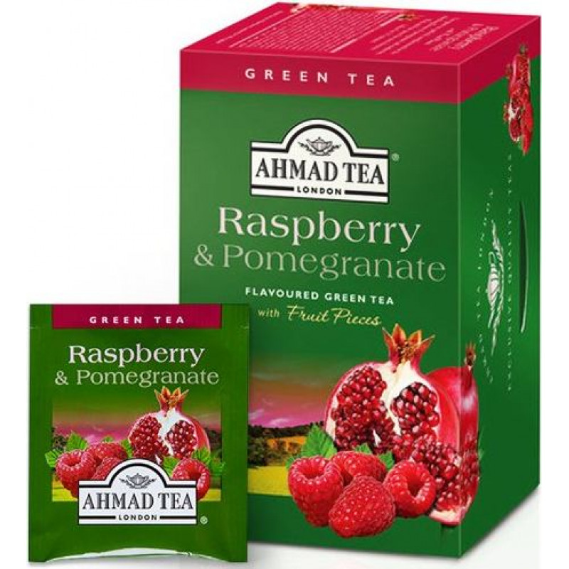 Zaļā tēja AHMAD Alu GREEN Raspberry & Pomegranate, 20 maisiņi paciņā ( Gab. x 2 )