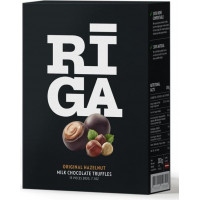 Piena šokolādes trifeles ar lazdu riekstu un cepumu krēma pildījumu 